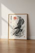 Japanese Raven Sun Wall Art | Ink Wash Wave Poster, Zen Home Decor