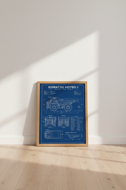 Komatsu Mining Dump Truck Blueprint Wall Art | Office Decor | Industrial Poster
