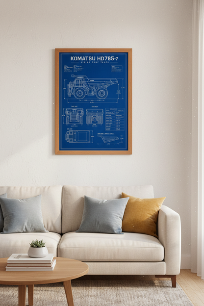 Komatsu Mining Dump Truck Blueprint Wall Art | Office Decor | Industrial Poster