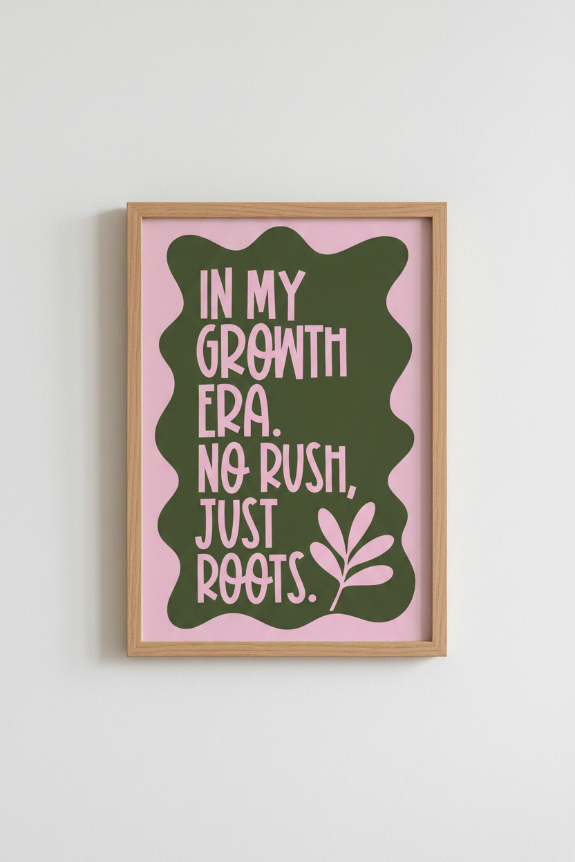 In My Growth Era Typography Art | Pink &amp; Green Quote Print | Mental Health Decor