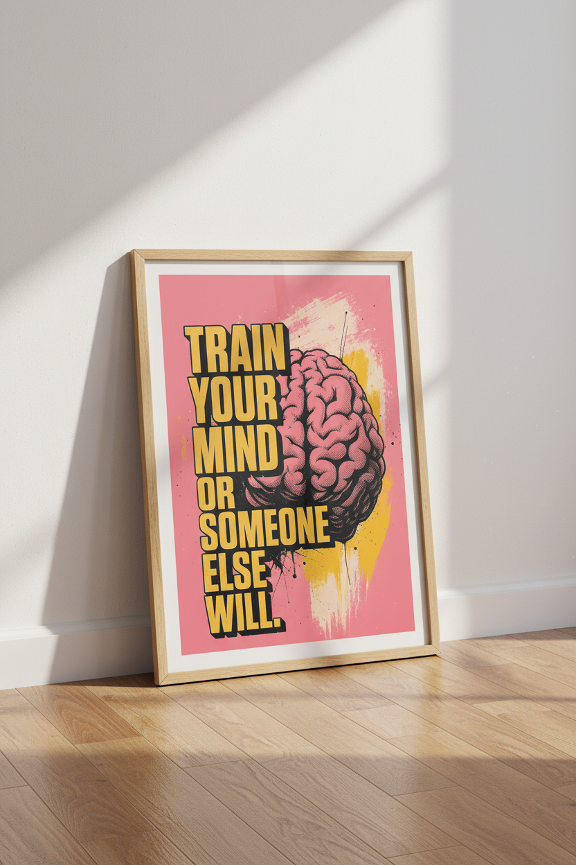 Train Your Mind | Bold Retro Pop Art, Motivational Office Decor Poster