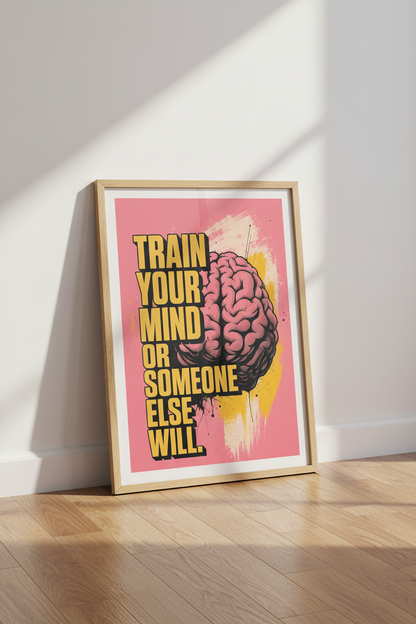 Train Your Mind | Bold Retro Pop Art, Motivational Office Decor Poster