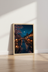 Japanese Night Canal Wall Art | Cherry Blossom Moon Poster, Zen Bedroom Decor