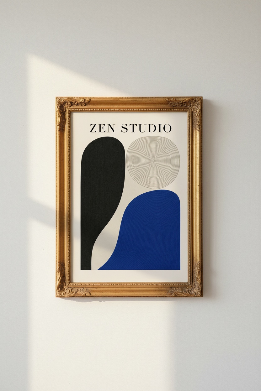 Abstract Wall Art | Minimalist Blue Shapes, Living Room Decor | Modern Poster