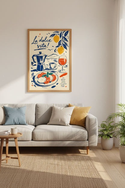 La Dolce Vita Italian Wall Art | Moka Pot &amp; Lemon Decor, Kitchen Poster