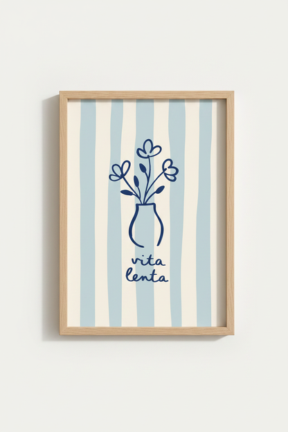 Blue Mediterranean Art Print | Vita Lenta Floral Poster, Coastal Kitchen Wall Decor