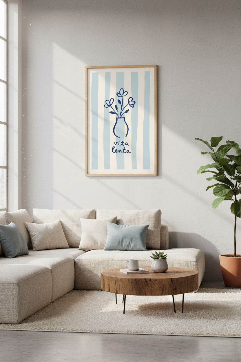 Blue Mediterranean Art Print | Vita Lenta Floral Poster, Coastal Kitchen Wall Decor