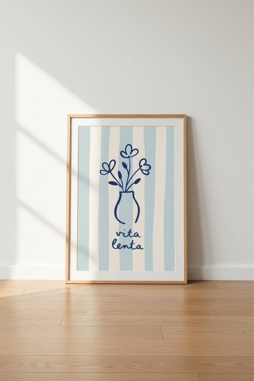 Blue Mediterranean Art Print | Vita Lenta Floral Poster, Coastal Kitchen Wall Decor