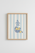 Amalfi Coast Wall Art Print | Italian Lemon Kitchen Decor | Blue Striped Aesthetic Poster