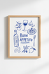 Italian Kitchen Art Print | Blue Line Drawing, Buon Appetito Dining Decor