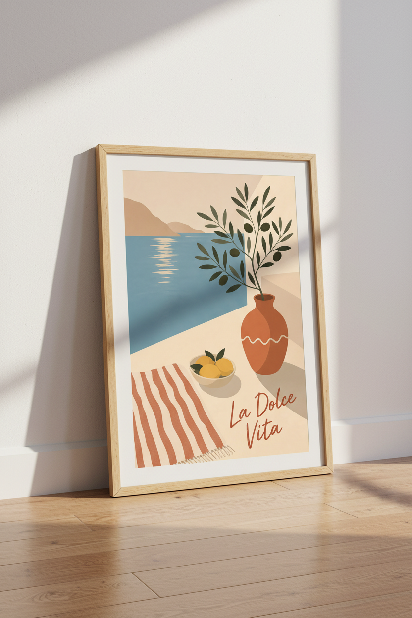 Coastal Vase Wall Art Print | Living Room Decor | Mid-Century Poster