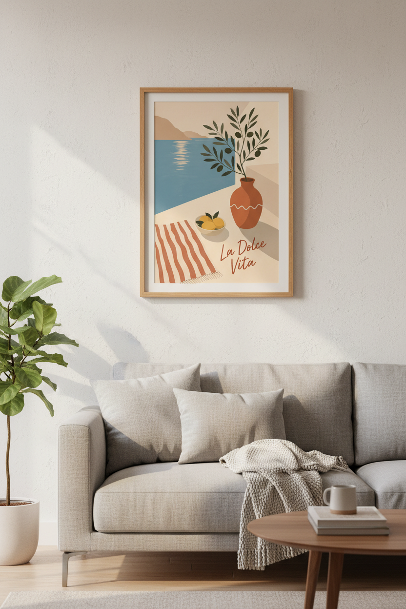 Coastal Vase Wall Art Print | Living Room Decor | Mid-Century Poster