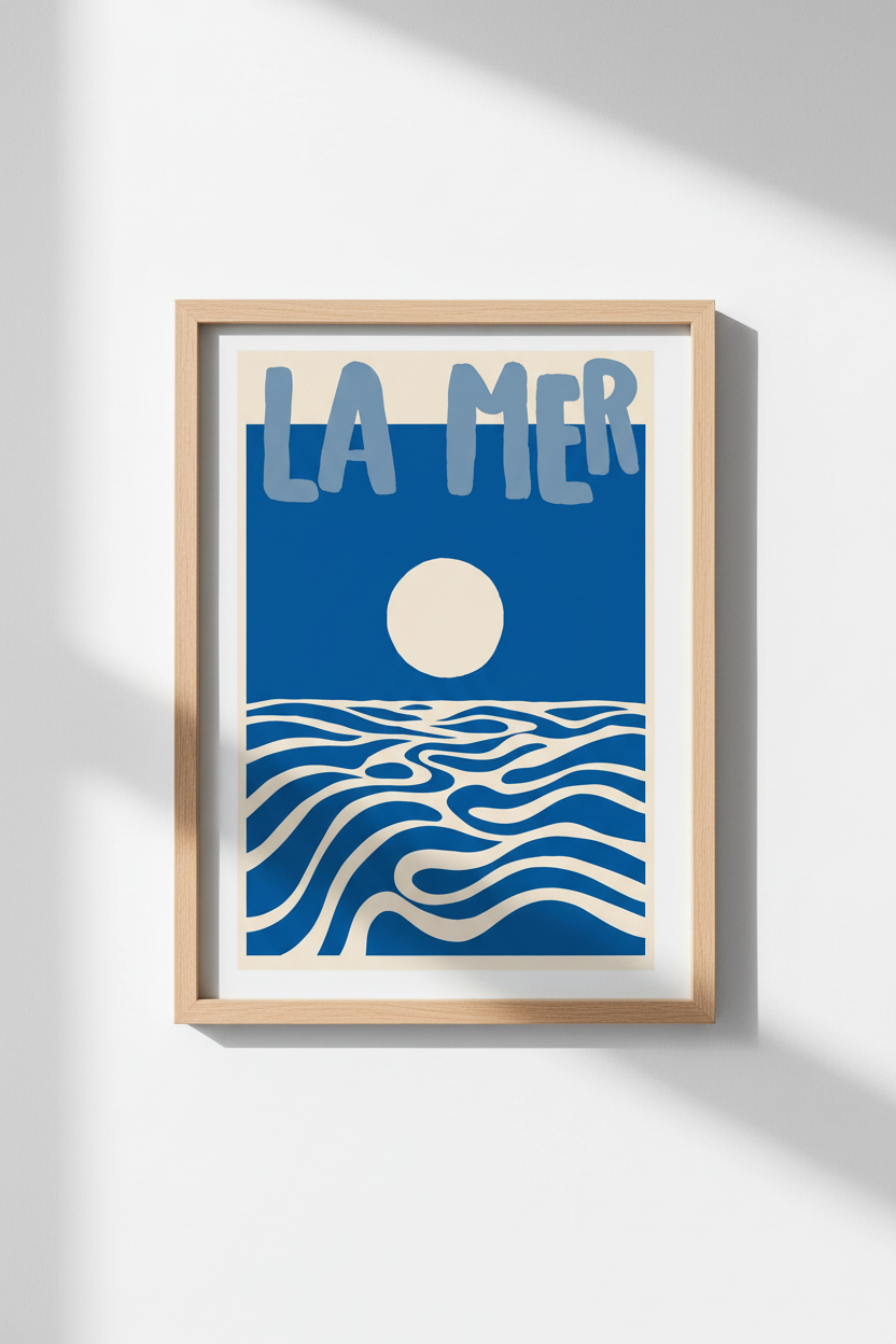 Ocean Wall Art | Abstract Navy, Sea Sunset | Living Room Decor | Coastal Poster