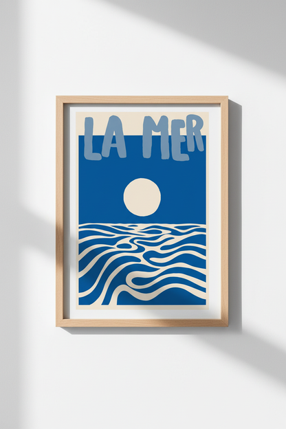 Ocean Wall Art | Abstract Navy, Sea Sunset | Living Room Decor | Coastal Poster
