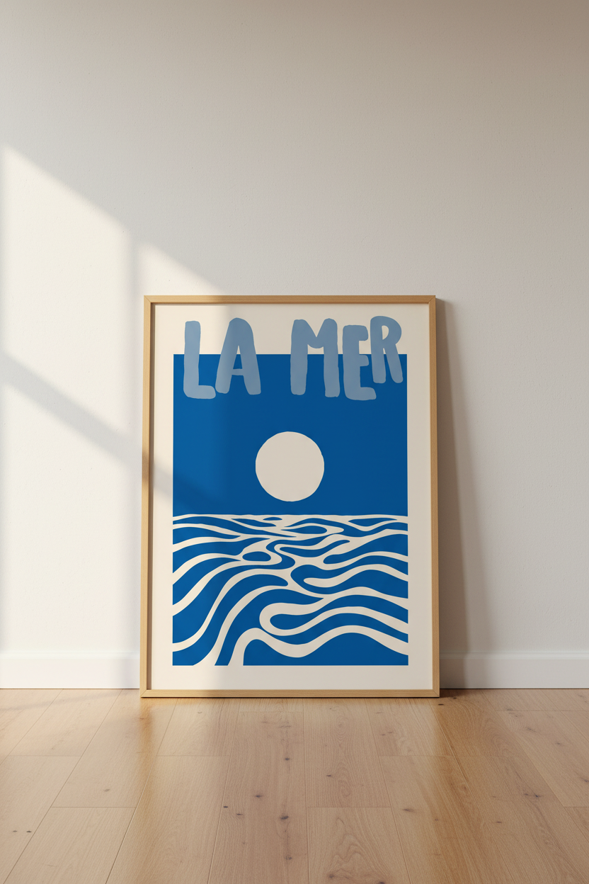 Ocean Wall Art | Abstract Navy, Sea Sunset | Living Room Decor | Coastal Poster
