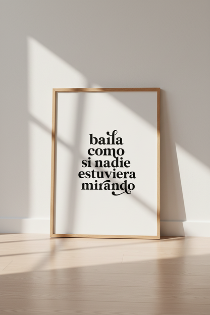 Baila Spanish Quote Art | Minimalist Black &amp; White Print, Modern Home Decor