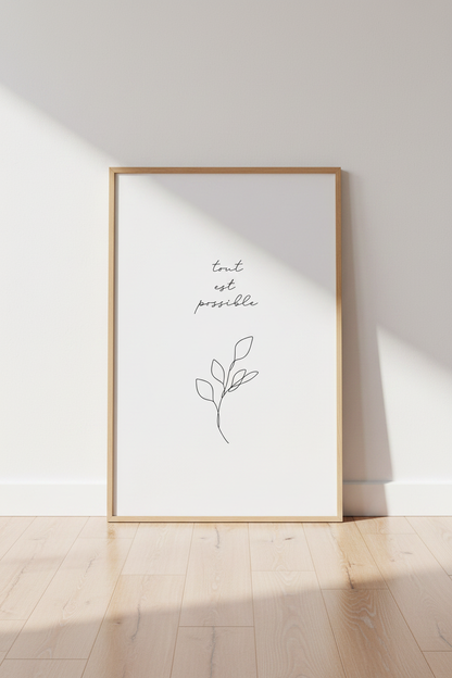 Tout Est Possible French Quote Wall Art | Minimalist Line Art Poster, Office Decor