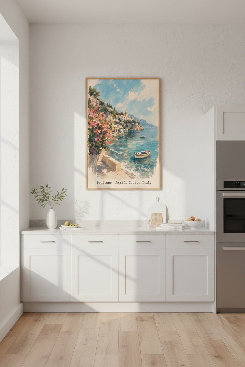 Amalfi Coast Art Print | Positano Italy Travel Poster | Coastal Mediterranean Wall Decor