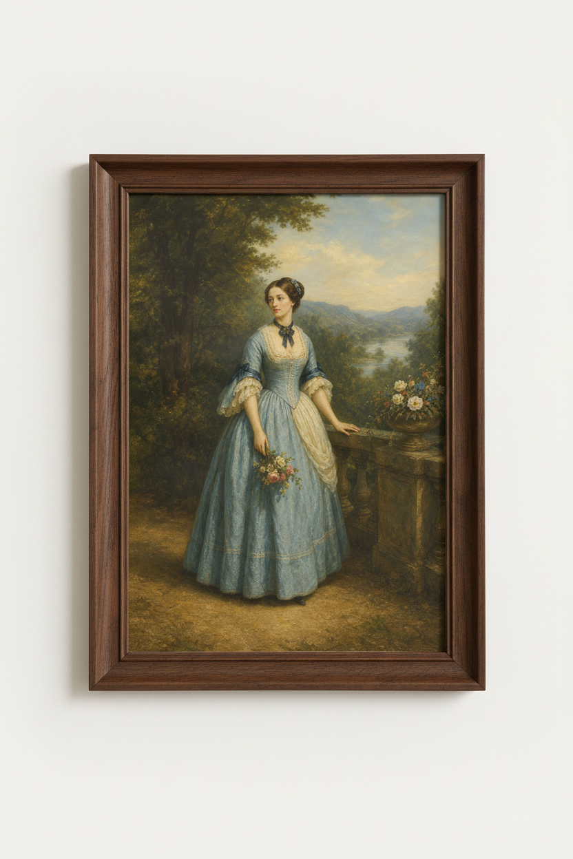 Victorian portrait | Blue-tinted, classic wall art print, Living room decor