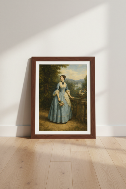 Victorian portrait | Blue-tinted, classic wall art print, Living room decor