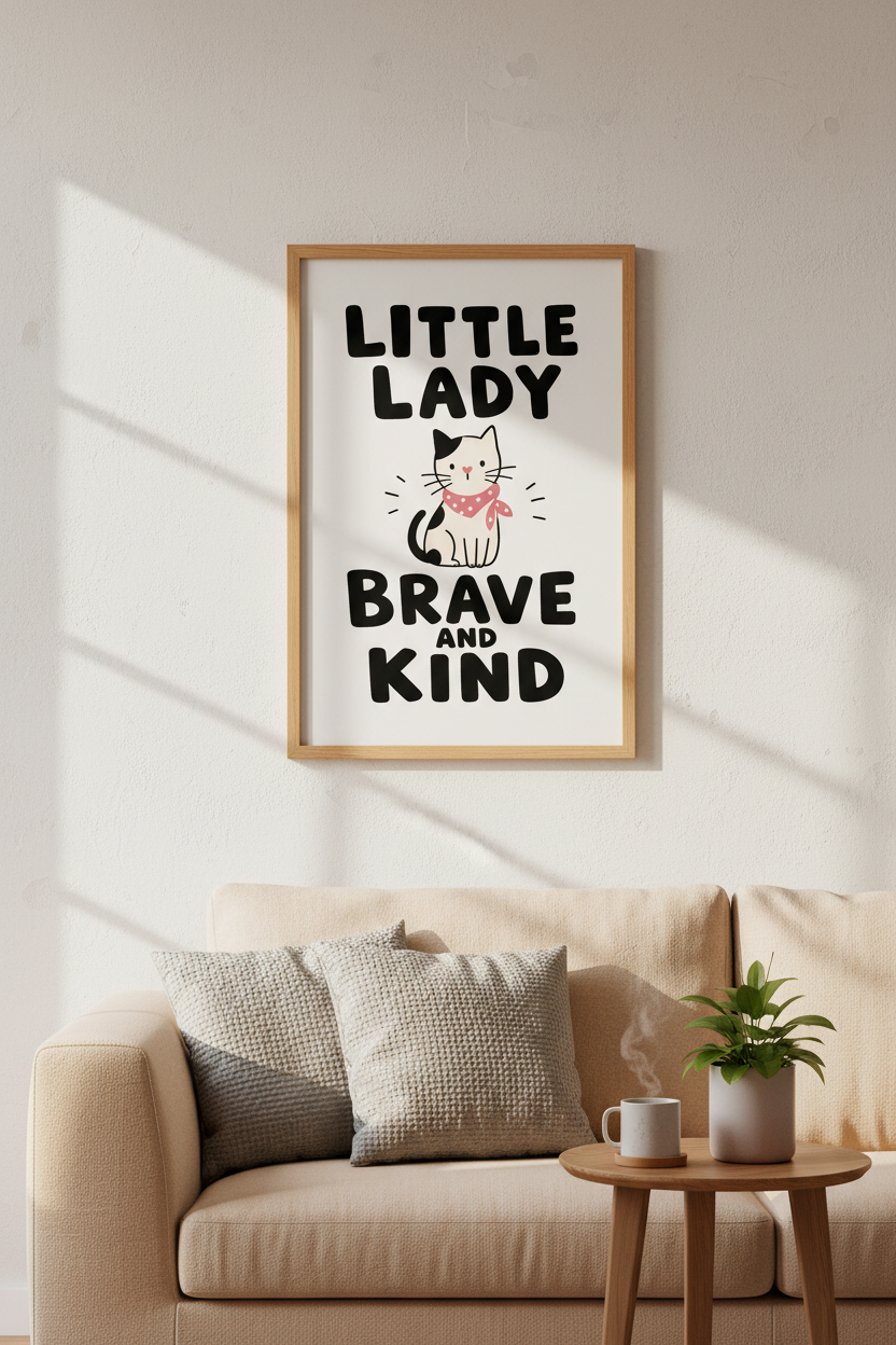 Little Lady Brave and Kind Cat Wall Art | Nursery Decor | Modern Kids Poster