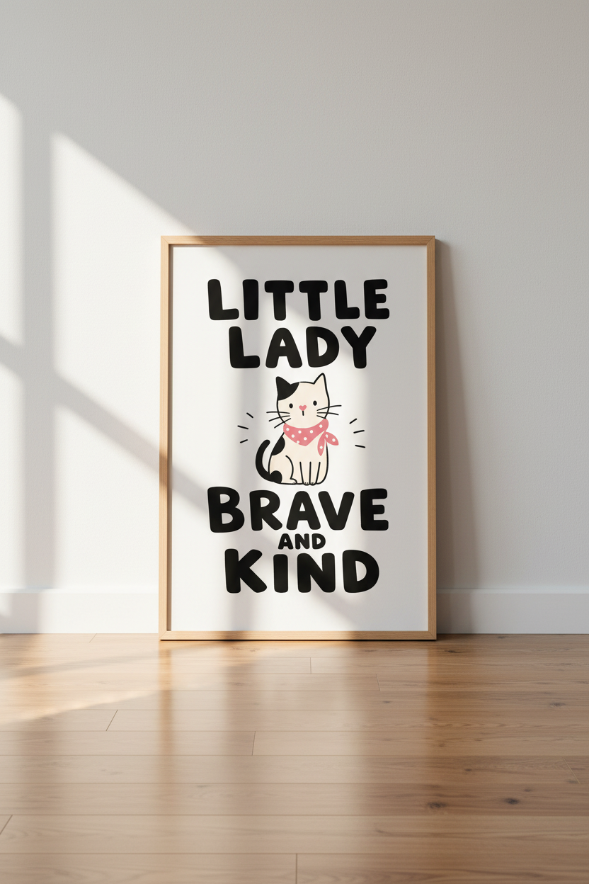 Little Lady Brave and Kind Cat Wall Art | Nursery Decor | Modern Kids Poster