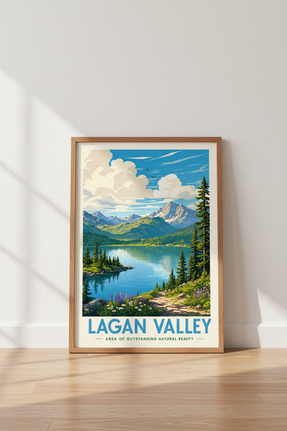 Lagan Valley Mountain Travel Poster | Scenic Landscape Print | Vintage Nature Wall Art