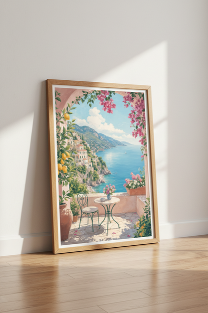 Amalfi Coast Italy Terrace | Mediterranean Landscape, Coastal Living Room Decor