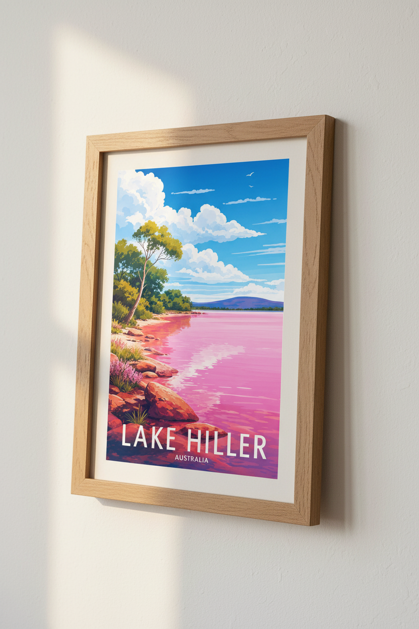 Lake Hillier Australia | Pink Travel Poster, Modern Nature Landscape Wall Art