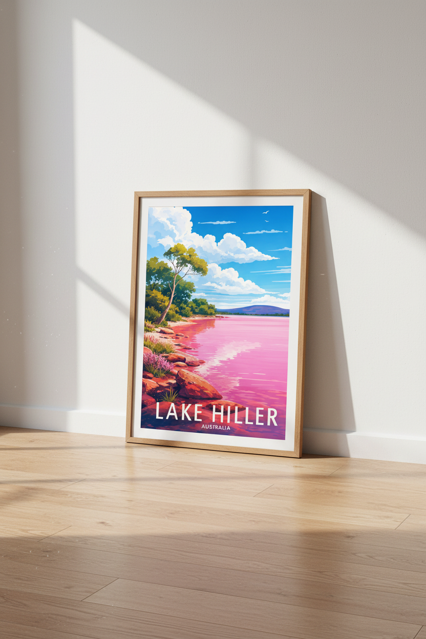 Lake Hillier Australia | Pink Travel Poster, Modern Nature Landscape Wall Art