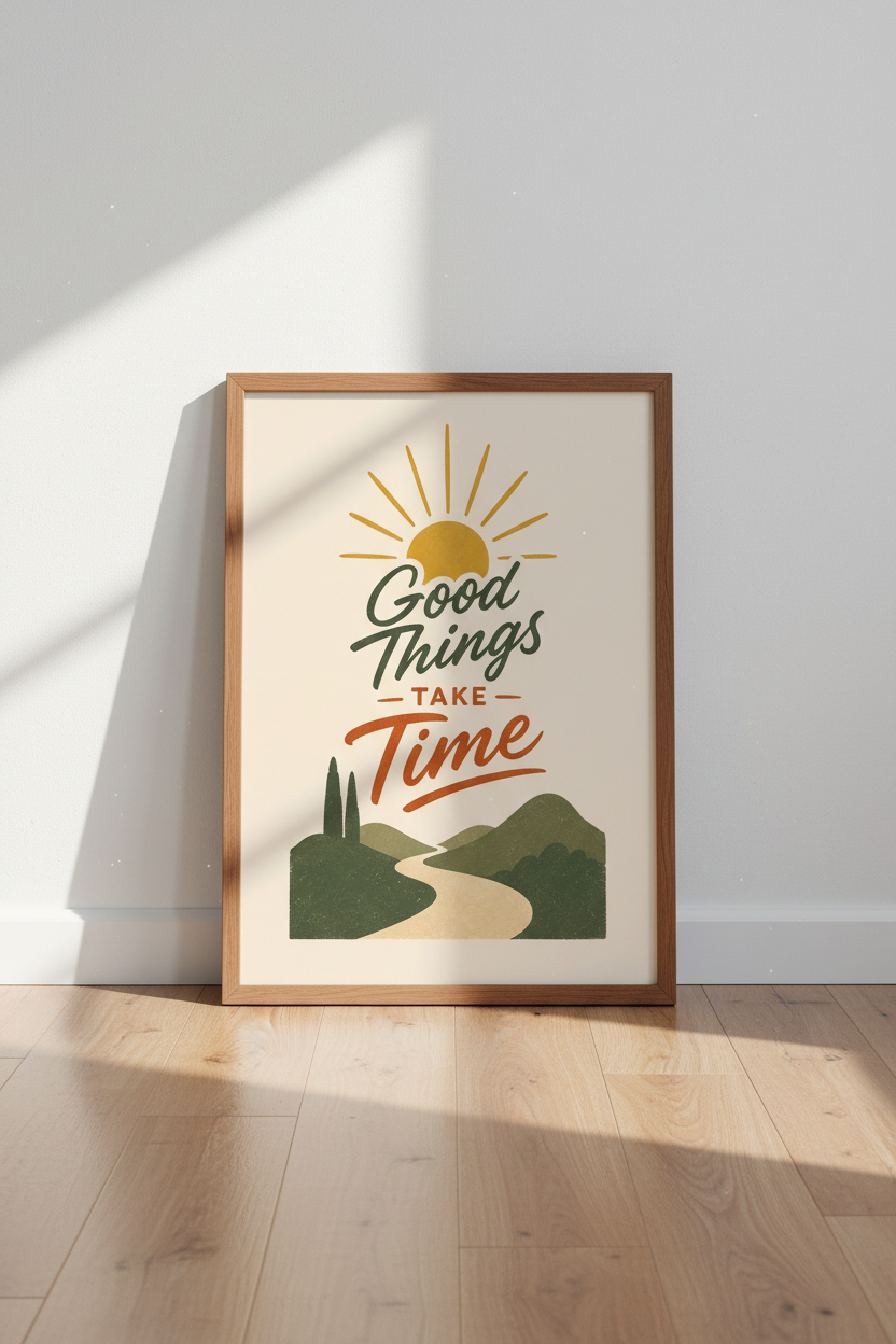 Good Things Take Time Art Print | Retro Landscape Poster | Boho Office Decor