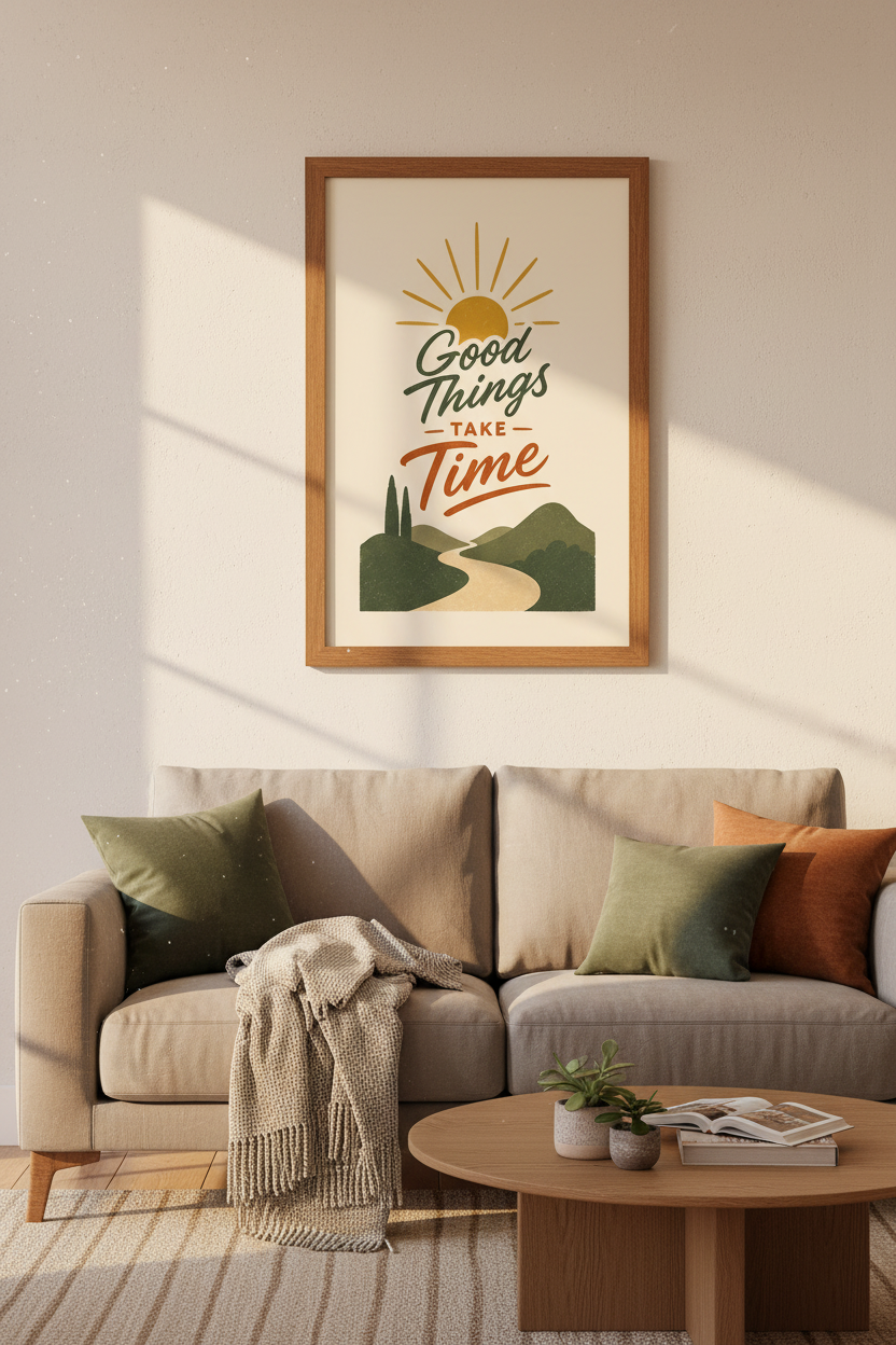 Good Things Take Time Art Print | Retro Landscape Poster | Boho Office Decor