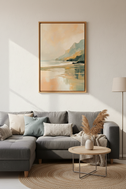 Coastal Abstract Landscape | Muted Peach &amp; Sage Green, Bedroom Wall Art Print