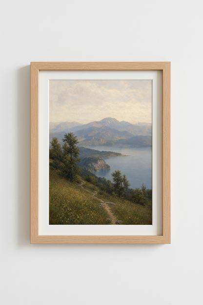 Oil Painting Mountain Landscape Wall Art Print | Living Room Decor | Rustic Poster