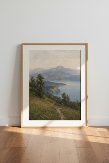 Oil Painting Mountain Landscape Wall Art Print | Living Room Decor | Rustic Poster