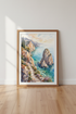 Watercolor Mediterranean Coastal Wall Art | Blue Seascape Poster, Living Room Decor