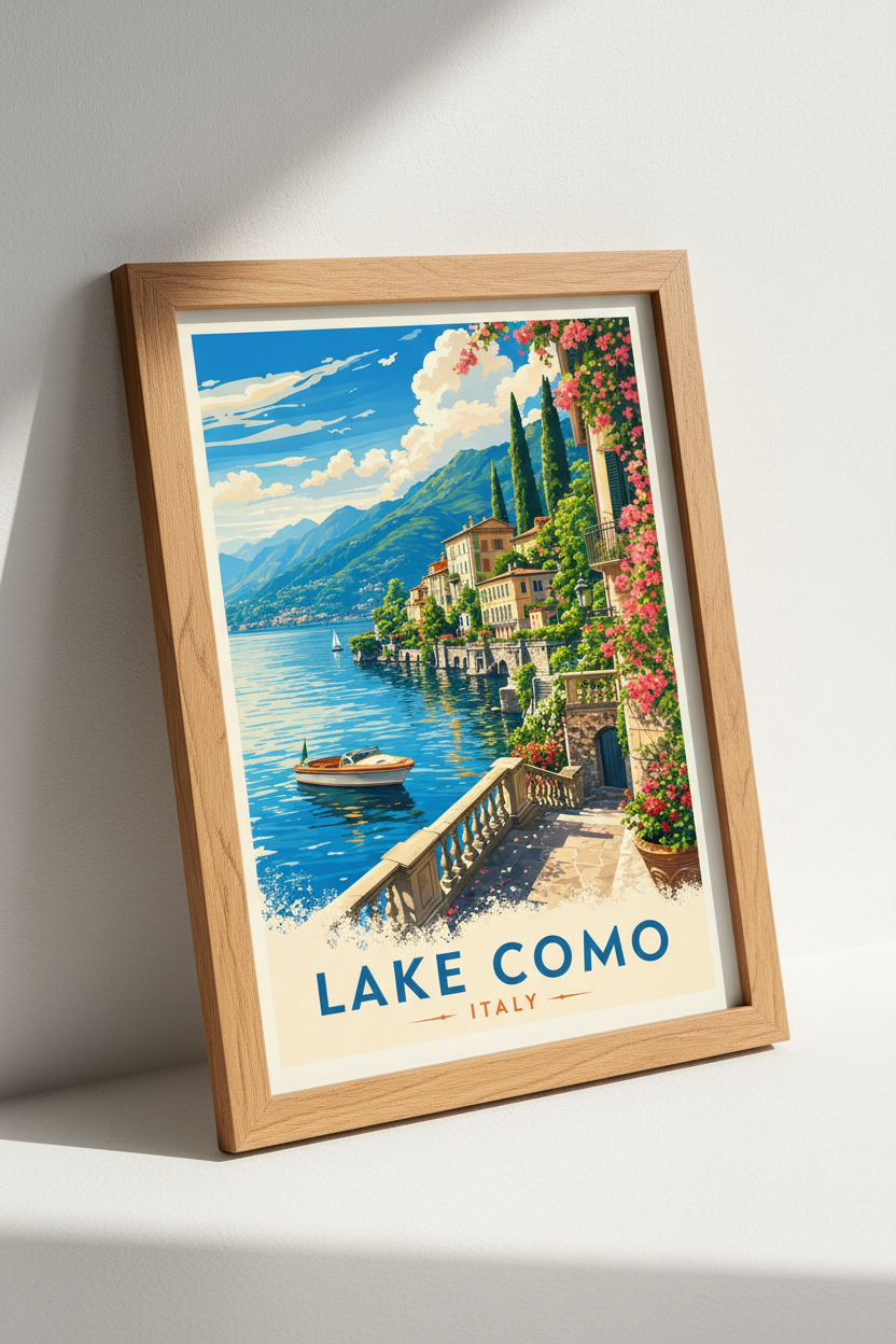 Lake Como Italy Wall Art Print | Travel Poster Decor | Mediterranean Aesthetic