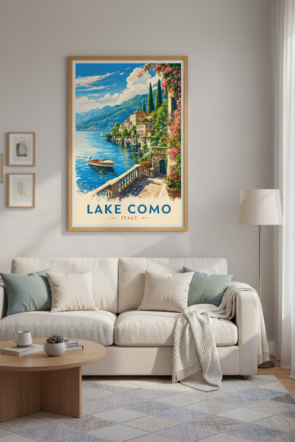 Lake Como Italy Wall Art Print | Travel Poster Decor | Mediterranean Aesthetic