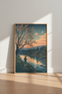 Japanese Fisherman Landscape | Ukiyo-e Cherry Blossom Print, Living Room Decor