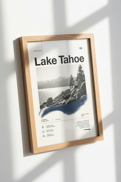 Lake Tahoe Travel Poster | Modern Mountain Landscape Wall Art, Home Office Decor