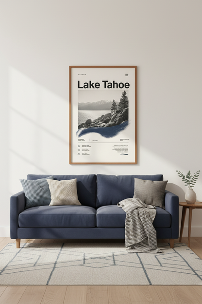 Lake Tahoe Travel Poster | Modern Mountain Landscape Wall Art, Home Office Decor
