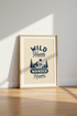 Wild Hearts Wander Forever Mountain Art | Navy Retro Nature Print, Adventure Decor
