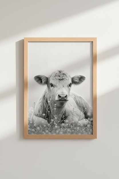Highland Cow Wall Art Print | Farmhouse Black and White, Nursery Decor Poster