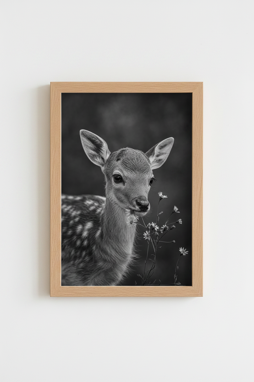 Fawn Nature Art Print | Black and White Deer Poster | Modern Nursery Decor