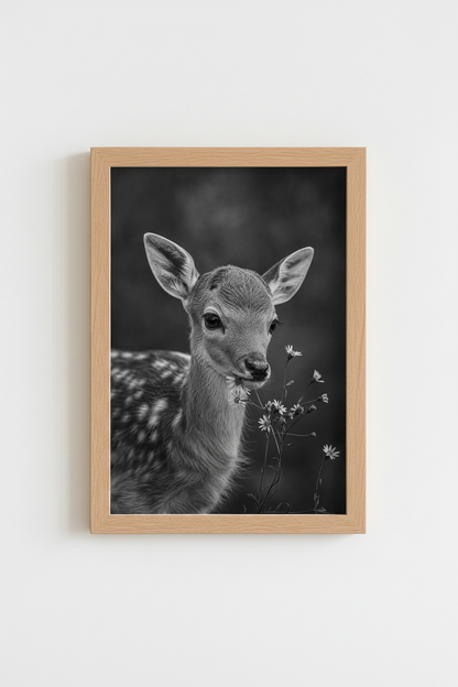 Fawn Nature Art Print | Black and White Deer Poster | Modern Nursery Decor