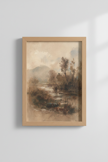 Earthy landscape art | moody tones, living room decor
