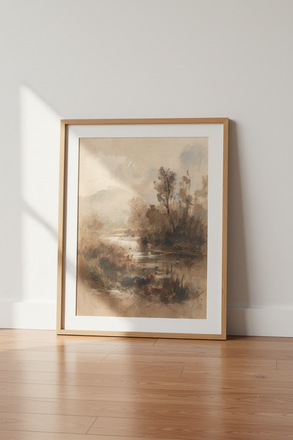 Earthy landscape art | moody tones, living room decor