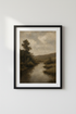 Moody River Landscape | Vintage Oil Style, Earthy Tone Wall Art Print