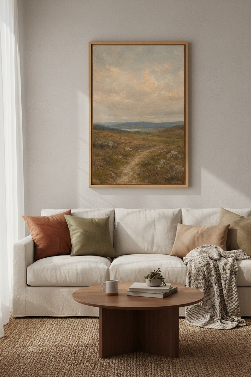 Earthy Landscape | Mocha Sky, Rolling Hills | Living Room Decor | Scenic Poster