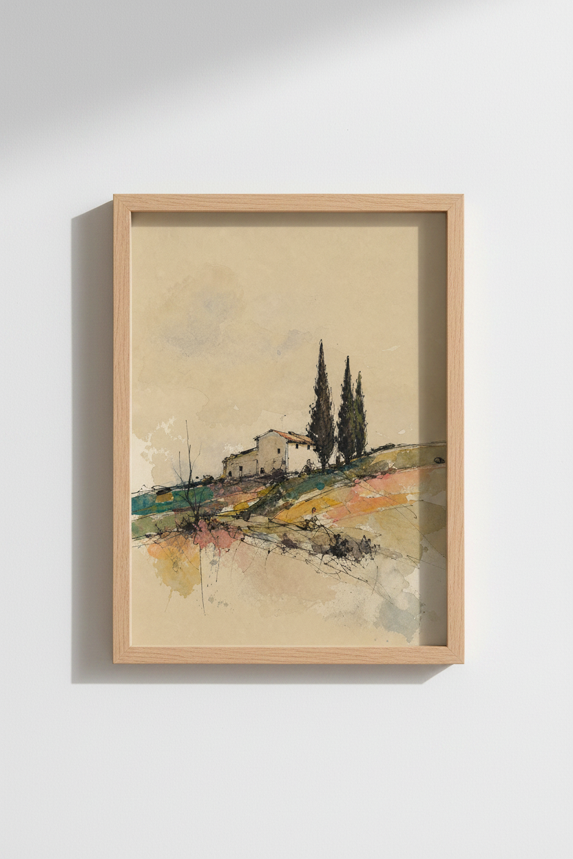 Tuscan landscape art | Watercolor tones, Living Room Decor